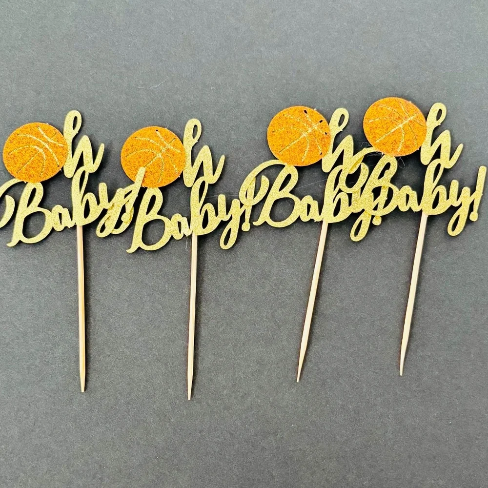 NEW 24 PCS Basketball Oh Baby Cupcake Toppers